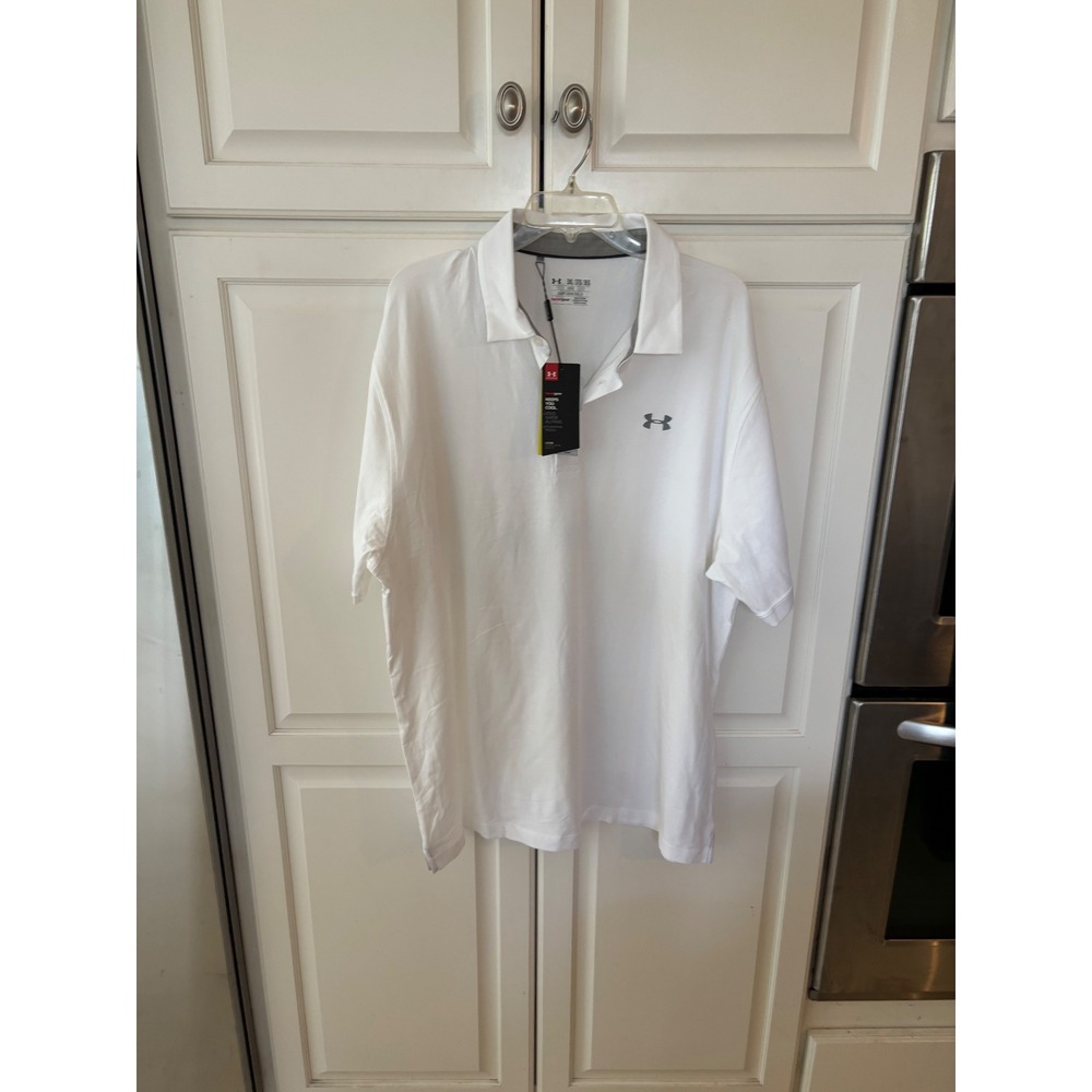 Under Armour Mens HeatGear Polo Shirt White Loose Fit 3XL 1281003-100 NWT